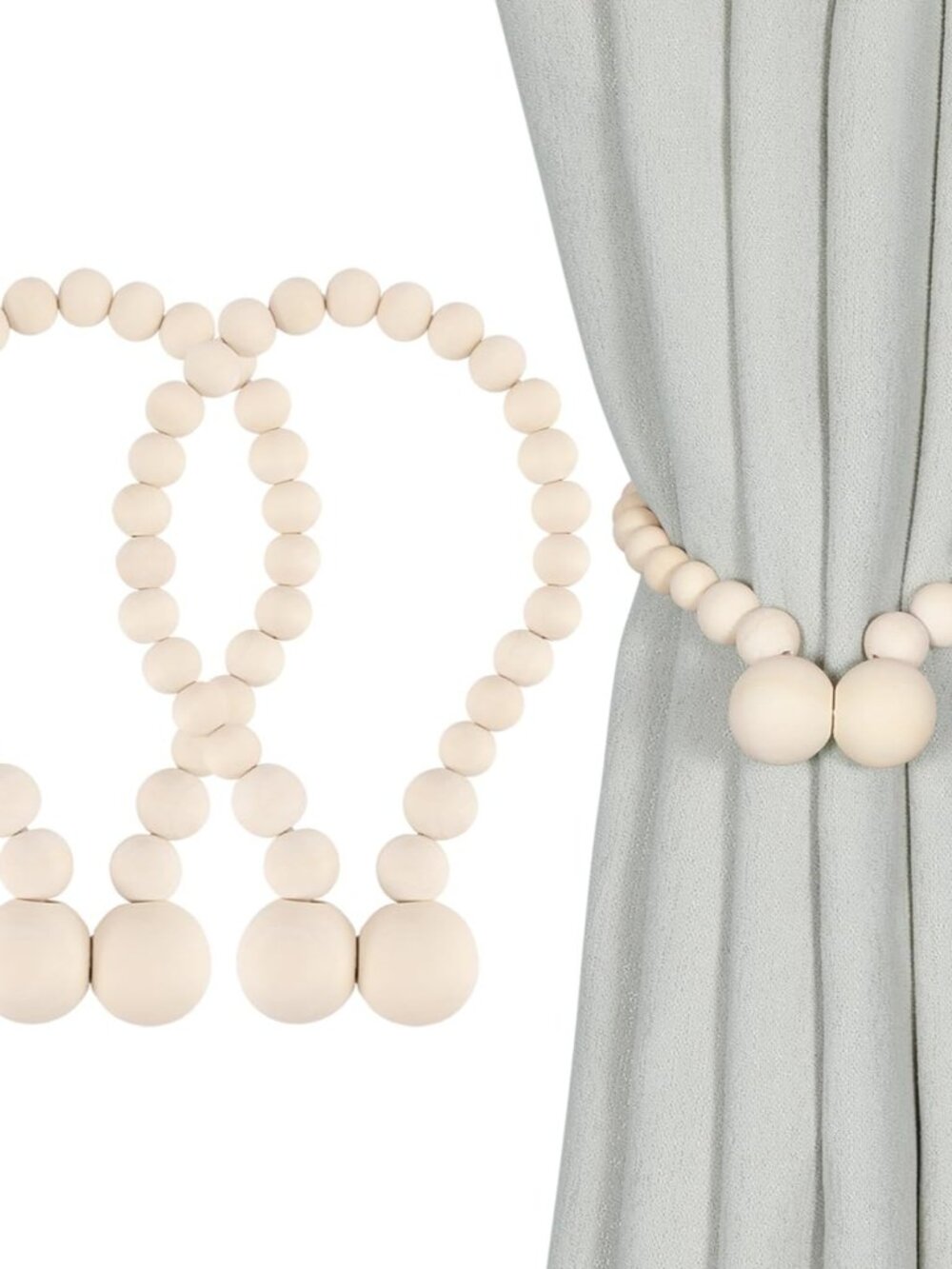 Magnetic Curtain Tiebacks, Curtain Holdbacks for Curtains 2 Pack, Wood Bead Curt